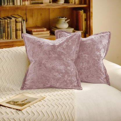 Velvet Pillow Covers 2 Pack Soft 26x26 Pillow Covers Solid Square Euro Shams Decorative Couch Pillow Cases with Wide Border for Sofa Bed Home Decor,Pink