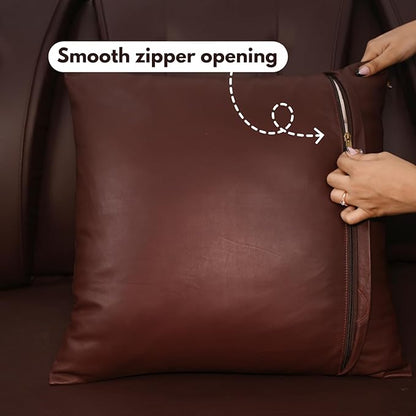 D DOLLY LAMB Lambskin Leather Pillow Cover - Sofa Cushion Case - Decorative Throw Covers for Living Room & Bedroom, 18x18 Inches - Dark Brown Plain Pack of 1