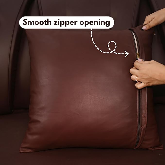 D DOLLY LAMB Lambskin Leather Pillow Cover - Sofa Cushion Case - Decorative Throw Covers for Living Room & Bedroom, 22x22 Inches - Dark Brown Plain Pack of 1