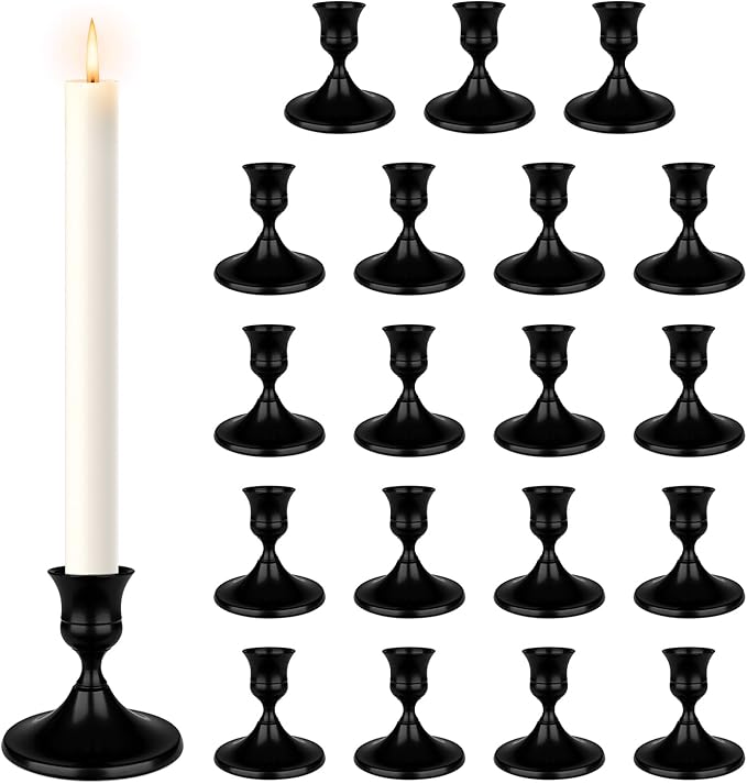Black Candle Holder Taper Candle Holders, Set of 24 Candlestick Holders Decor for Home Decor, Metal Taper Candleholder for Fall Thanksgiving Halloween Christmas Table Fireplace Decor (24, Black)