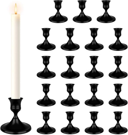 Black Candle Holder Taper Candle Holders, Set of 24 Candlestick Holders Decor for Home Decor, Metal Taper Candleholder for Fall Thanksgiving Halloween Christmas Table Fireplace Decor (24, Black)