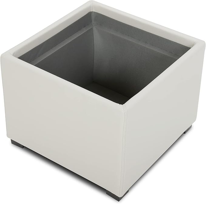 CHITA Storage Ottoman Cube with Tray Lid, Small Footstool with Storage, Square End Table for Living Room and Bedroom, Faux Leather in Light Gray
