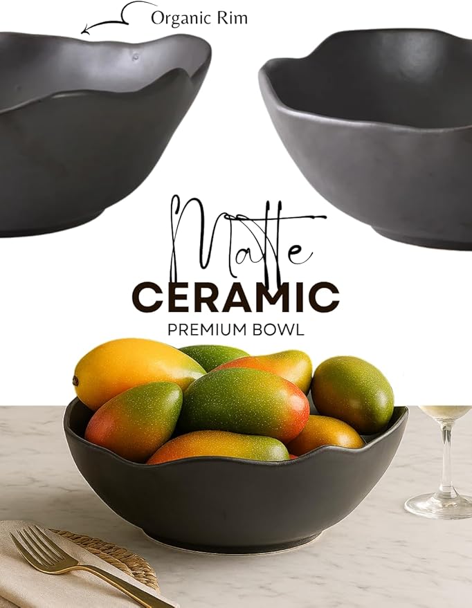 Serene Spaces Living Organic Wavy Rim Ceramic Bowl, Handcrafted Centerpiece for Table, Shelf or Kitchen, Home Décor Bowl, Minimalist Gift for Housewarming or Wedding, 13" Diameter & 4.5" Tall