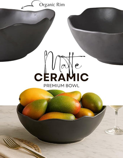 Serene Spaces Living Organic Wavy Rim Ceramic Bowl, Handcrafted Centerpiece for Table, Shelf or Kitchen, Home Décor Bowl, Minimalist Gift for Housewarming or Wedding, 13" Diameter & 4.5" Tall