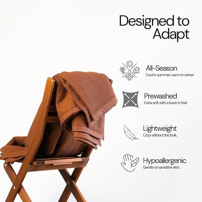 Salt Earth GOTS Certified 100% Organic Cotton Throw Blanket, 108"x90" Waffle Blankets & Throws for Bed, Throw Blanket for Couch, Cozy Christmas Blankets and Throws for Christmas Gifts (Potting Soil)