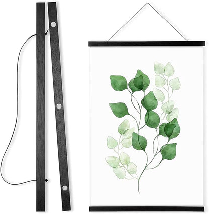 WITCOLOR Magnetic Poster Hanger, 17x11 17x24 17x17 Poster Frame Wood Wooden Magnet Print Posters Dowel Scroll Hanger Hangers Hanging Kit for Walls Map Canvas Artwork (Black Wood, 17", 1 Pack)