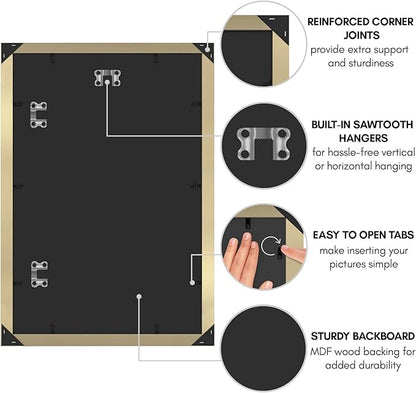 Americanflat 12x18 Poster Frame with Polished Plexiglass - Gold Picture Frame - Wide Photo Frames Made of Engineered Wood for Vertical or Horizontal Wall Display - Epic Collection - Gold
