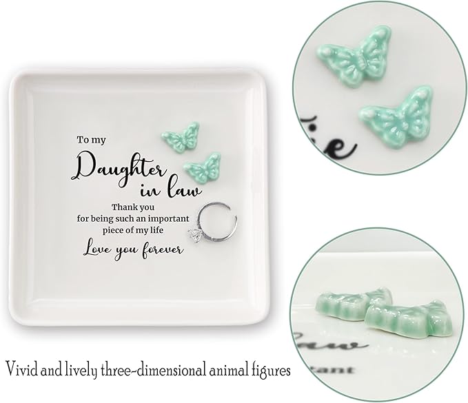 HOME SMILE Daughter in Law Gifts from Mother in Law-Butterfly Ring Dish for Daughter in Law Birthday Christmas Valentines Mother's Day Wedding Gift