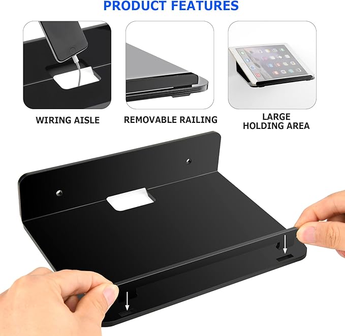 Cosmos Set of 2 Acrylic Floating Wall Shelves Hanging Shelves, Adhesive Wall Display Shelf Stand for Plant Pot, Speaker, Security Camera, Figures in Office and Home, 7.8 x 5.8 Inch (Solid Black)
