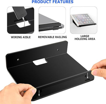 Cosmos Set of 2 Acrylic Floating Wall Shelves Hanging Shelves, Adhesive Wall Display Shelf Stand for Plant Pot, Speaker, Security Camera, Figures in Office and Home, 7.8 x 5.8 Inch (Solid Black)