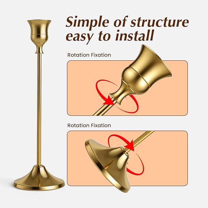 SylvaCraft Brass Gold Candle Holders Rustproof Taper Candlestick Holders for Holiday Party Table Centerpiece Wedding Fireplace Mantel Housewarming Gift(2 Sets(6 Pcs)) ﻿