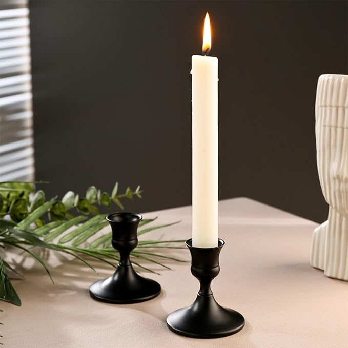 Vintage Black Taper Candle Holders Set of 4, Metal Candlestick Holders Elegant Handcrafted Décor for Weddings, Dining & Meditation,Table Centerpiece, Party, Christmas Decoration or Home Decor