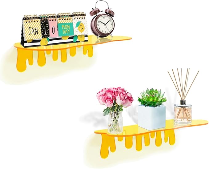 SetGame 2-Pack Acrylic Small Wall Shelves - 12 Inch Floating Shelf for Walls, Home Wall Display Ledges for Storage, Room Décor, Small Album & Items Organizer Display