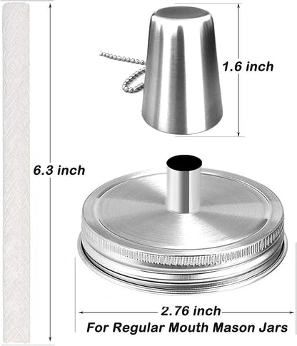 Yitee Mason Jar Tabletop Torch Kits,4 Pack Longlife Fiberglass Wicks,Stainless Steel Mason Jar Lids Caps Included,Outdoor Deck Oil Lamp Torch,Patio Xmas Decor