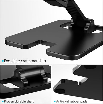 Amzpas Adjustable Cell Phone Stand Metal, Foldable Desktop Cellphone Stand with Anti-Slip Base and Convenient Charging Port, for Phone 17 16 15 14 13 12 11 Pro Xs Xs Max Xr X 8, All Phones