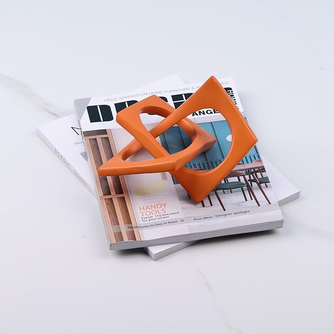 DOVDOV Geometric Cube Orange Knot Decorations, Geometric Sculptures, Modern Home Decorations for Home Decor Accents, Dining Tables, on Shelves, Consoles, entryway Tabletop centrepieces
