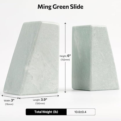 Luxury Marble Bookends for Shelves, 11LB Heavy Duty Marble Book Ends for Heavy Books, Stone Bookends Decorative, Polished, Light Green Triangular, Set of 2