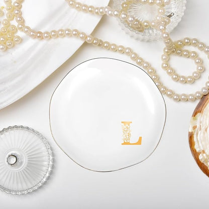 Initials Ring Dish Jewery Tray with Personalized L Monogrammed, Decorative Trinket Dish for Rings Earrings Necklaces Bracelet Watch Keys, Women Wife Friend Birthday Wedding Christmas Gifts