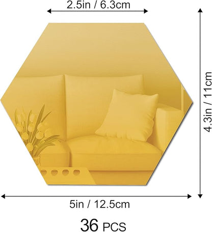 RW-103 36 Pcs Acrylic Hexagon Mirror Decals DIY Removable 3D Geometric Mirror Art Setting Wall Decor for Bedroom, Living Room, Office, Kitchen & Home (Gold)