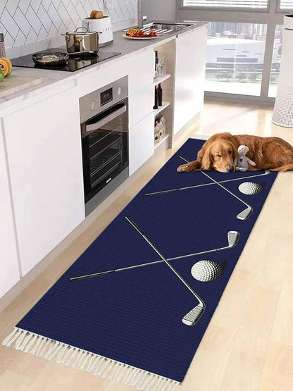 Navy Blue Kitchen Hallway Runner Rug 2X5 Ft Carpet, Washable Woven Sports Golf Ball Throw Carpet with Tassel, Non-Shedding Modern Minimalist Art Entryway Laundry Rugs
