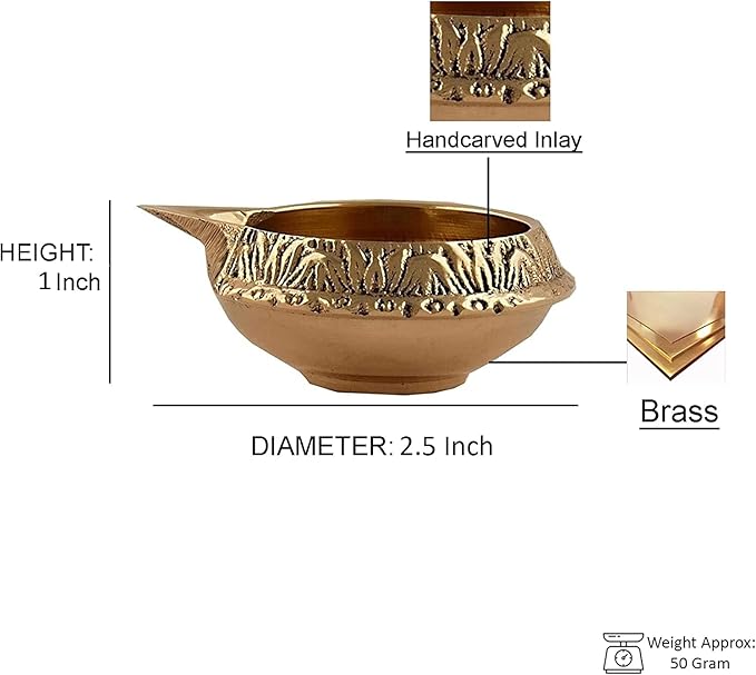 Hashcart Brass Diya for Pooja Kuber Diya [ Pack of 4 Pc ] - Diwali Diyas Diya Lamp for Puja Traditional Indian Oil Lamp Kutthu vilakku Deepam for Diwali Decoration - Indian Diwali Gifts