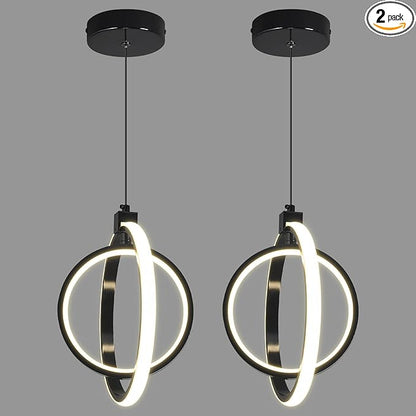 Modern LED Pendant Lights Plated Black Farmhouse Ring Pendant Light Fixtures 4000K Dimmable Round Pendant Lighting for Dining Room Kitchen Island Bedroom Living Room Foyer（2-Pack）
