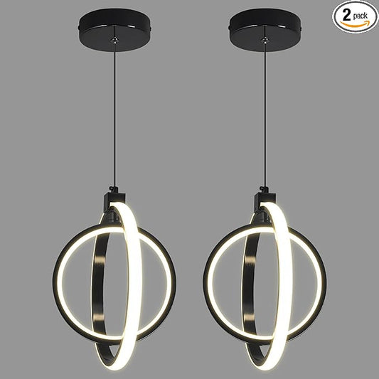 Modern LED Pendant Lights Plated Black Farmhouse Ring Pendant Light Fixtures 4000K Dimmable Round Pendant Lighting for Dining Room Kitchen Island Bedroom Living Room Foyer（2-Pack）