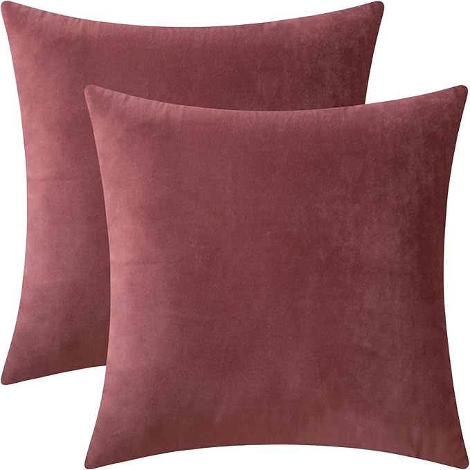 Set of 2 Velvet Throw Pillow Covers for Couch and Bed - 18"x18", Mauve Dusk