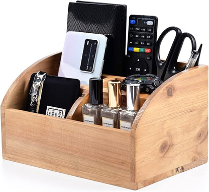 Farmhouse Solid Wooden Mail Sorter Wood Desk Organizer TV Remote Holder Rustic Vintage Caddy Mail Basket Storage Caddy for Bills, Kitchen, Desktop, Workspace Counter Top Home Decor Office Supplies……