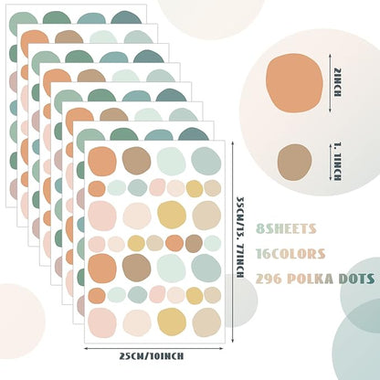 Epakh 296 Pcs Polka Dots Wall Decal Boho Rainbow Kids Playroom Wall Decor Gifts, Colorful Nursery Room Bedroom Classroom Watercolor Decal Art, Peel and Stick Modern Decor Sticker(Light Colors)