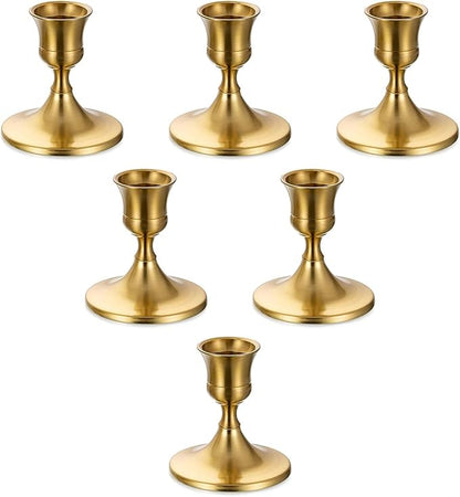 Romadedi Gold Candlestick Candle Holders for Taper, 6 PCS Gold Brass Color Candle Stick Candle Holder for Table Centerpiece, Wedding Reception, Festive Christmas Mantel Decoration or Home Decor