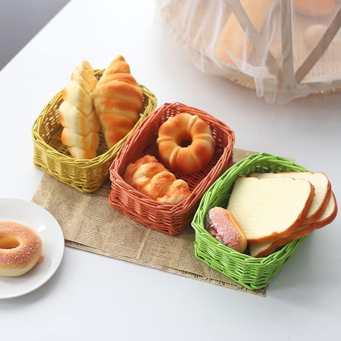 Rectangle Small Wicker Baskets for Sundries 3pcs Storage Bins (Colorful)