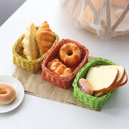 Rectangle Small Wicker Baskets for Sundries 3pcs Storage Bins (Colorful)