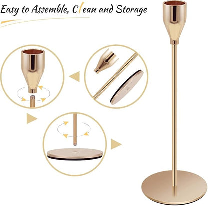 Gold Candle Holders Set of 3 Taper Candlestick Holders Vintage Metal Brass Modern Tall Pillar Mantle Candle Stand Decorative Candle Sticks Long Holders for Table Centerpiece Wedding Party Dinning