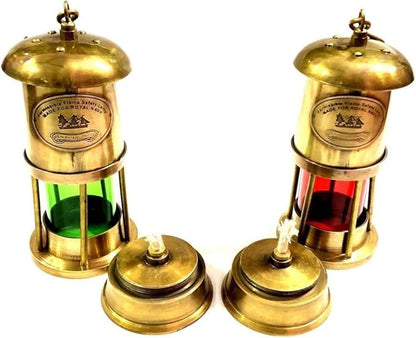 BRASSWOOD TALE & Atelier Brass Oil Lamp, Nautical Ship Lantern with Green Glass, 6 Inch, Polished Finish, Marine Décor