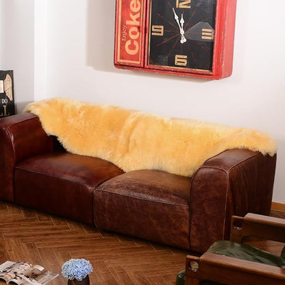 LLB Genuine Sheepskin Area Rug Wool Rug Fur Carpet Fluffy Shaggy Fur Rug for Living Room Kids Bedroom Real Sheepskin Throw Lambskin Rugs Sofa Mat Chair Seat Covers (Yellow, 2 x 6 ft Sheepskin)