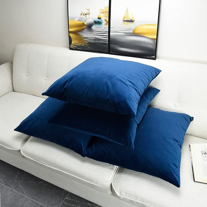 Artaimee Navy Blue Velvet Throw Pillow Covers 22x22 Set of 4 - Soft, Smooth Cushion Covers for Sofa, Couch, Bed, Office & Home Décor