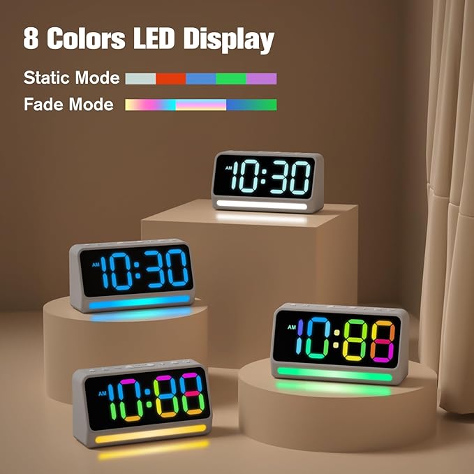 REACHER Extra Loud Alarm Clock for Heavy Sleepers Adults, 5 Extremely Loud Wake Up Sounds, Kids Alarm Clock for Teens, Boys, Bedrooms, LED Digital Display, 7 Color Night Light,Dimmer,Bedside