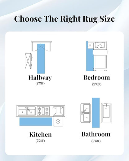 Modern Abstract Washable Runner Rugs - 2x8 Soft Long Rug Stain Resistant Non Slip Low Pile Accent Carpet for Indoor Entryway Hallway Kitchen Laundry - Grey/Blue
