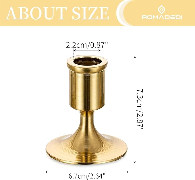 Romadedi Gold Candlestick Candle Holders for Taper, 12 PCS Gold Brass Color Candle Stick Candle Holder for Table Centerpiece, Wedding Reception, Festive Christmas Mantel Decoration or Home Decor