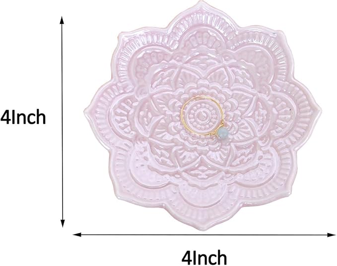 PUDDING CABIN Pink Mandala Ring Dish, Birthday Gift for Female Women Friend Mom Girls