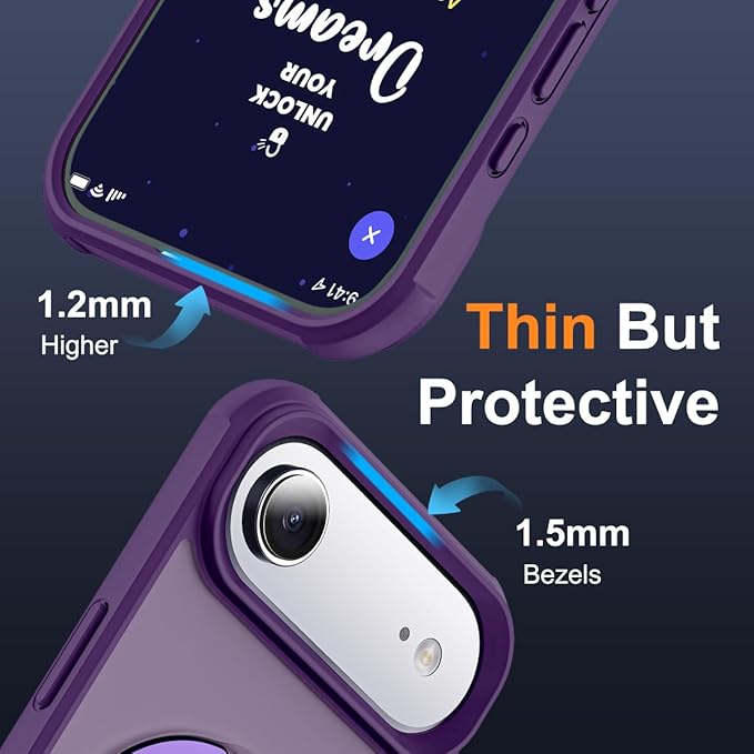 Compatible with iPhone 17 Air Case with Invisible Magnetic O-Ring Stand Military-Grade Translucent Phone Case for iPhone 17 Air 6.5" [Compatible with Mag-Safe][Great Grip Feeling], Purple