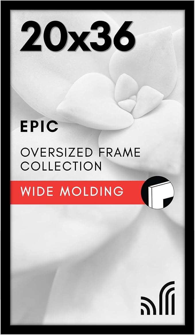 Americanflat 20x36 Poster Frame with Polished Plexiglass - Black Picture Frame - Wide Photo Frames Made of Engineered Wood for Vertical or Horizontal Wall Display - Epic Collection - Black