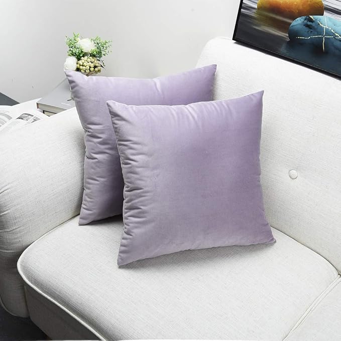 Artaimee Velvet Lilac Throw Pillow Covers (18" x 18") – Set of 4 Decorative Cushion Covers with Hidden Zipper for Sofa, Bed, Couch, Chair, and Home Décor