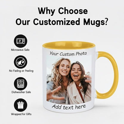G9W168 Custom Coffee Mug, Customizable Coffee Cups with Pictures Personalized Ceramic Mug for Gifts Novelty Personalized Mugs for Friends (Yellow)