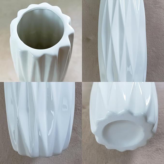 12Inch Tall Vase White Ceramic Flower Vase for Pampas Grass,Home Decor, Modern Textured Vases for Living Room Decorations,Table Centerpieces,Shelf,Farmhouse Small Ceramic Vase