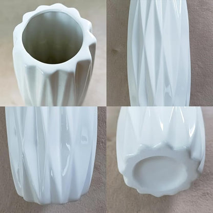 12Inch Tall Vase White Ceramic Flower Vase for Pampas Grass,Home Decor, Modern Textured Vases for Living Room Decorations,Table Centerpieces,Shelf,Farmhouse Small Ceramic Vase
