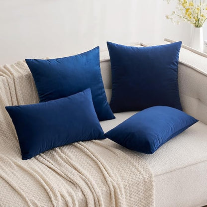MIULEE Velvet Throw Pillow Covers 12x20 Inch, Pack of 2 - Dark Blue, Soft Solid Lumbar Decorative Pillow Covers Modern Luxury Home Decor for Chair Couch Sofa Bedroom Livingroom
