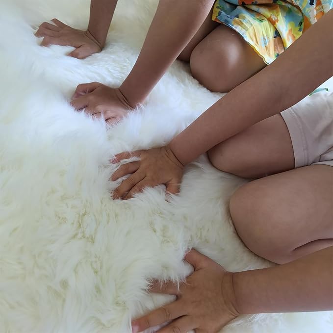 Kopal Genuine Australian Sheepskin Rug, Real Lambskin Area Rug, 4x6 ft 4 Pelt Sheep Skin, Natural White