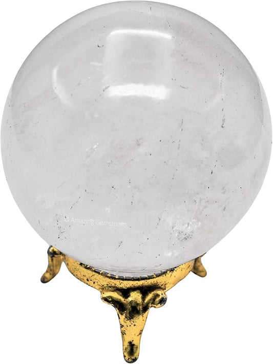 Amazing Gemstone Clear Quartz Crystal Ball with Stand - 2.5 Inches Large Crystal Sphere Meditation Balls for Witchcraft and Decorative Balls